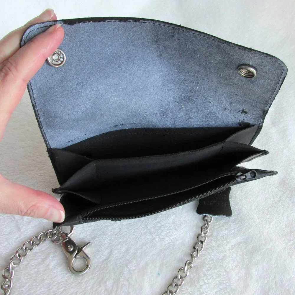 GENUINE Black Leather Chain Wallet NWOT - Picture 8 of 10